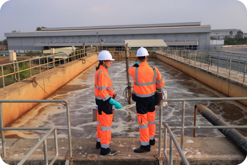 Water management workers on job site